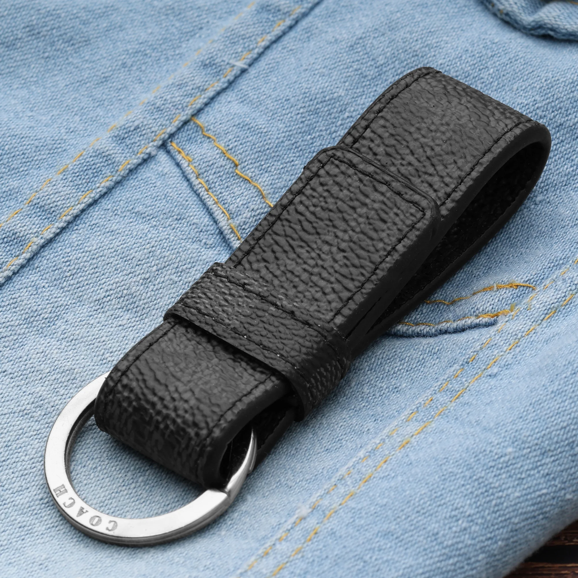 Black Pebble Leather Key Fob - Image 4