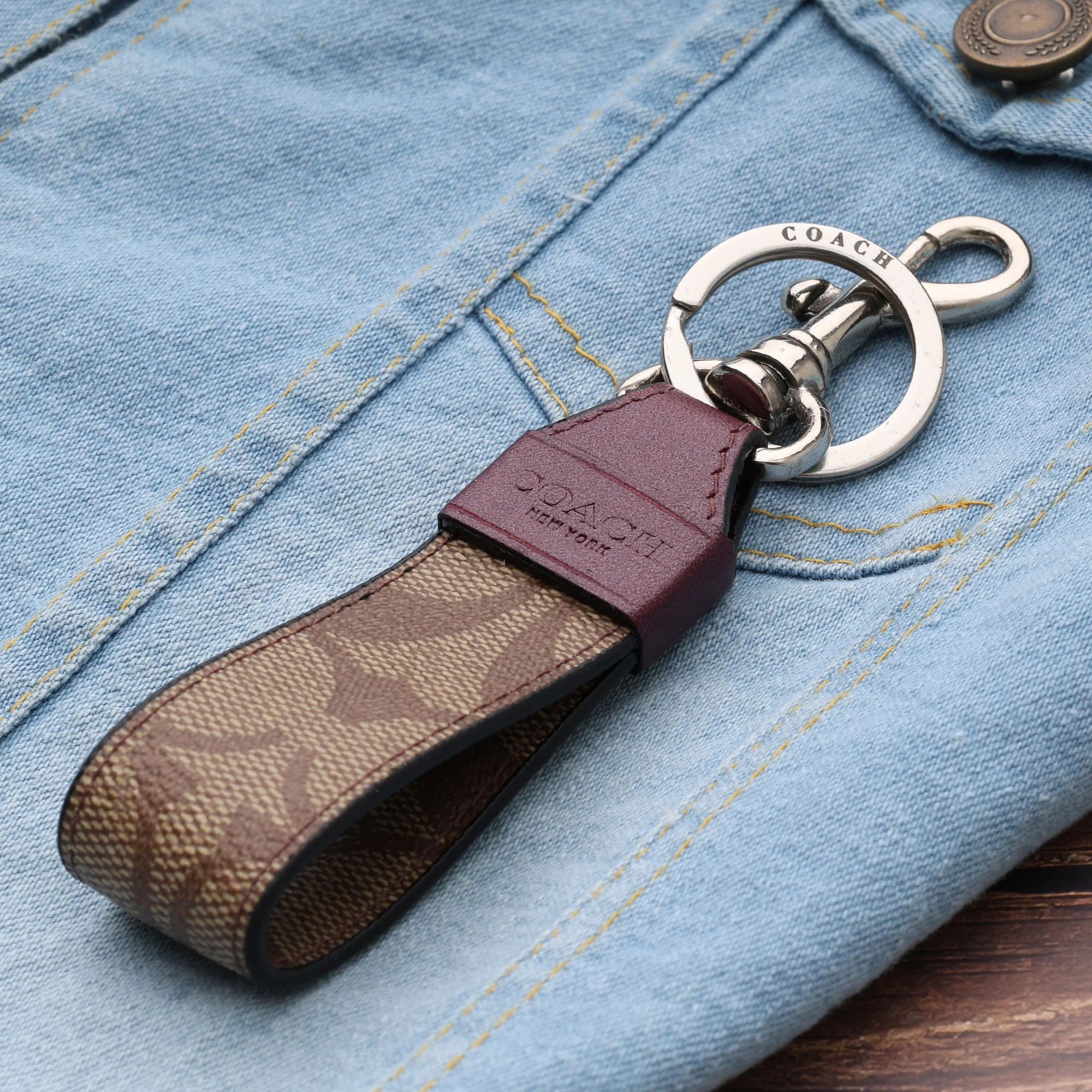 Maroon Leather Accent Keychain - Image 3
