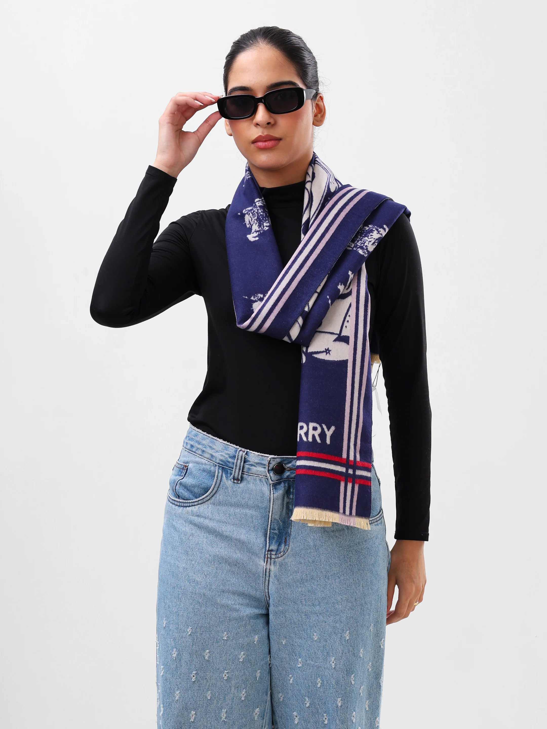 Navy Crest Stripe Scarf - Image 3