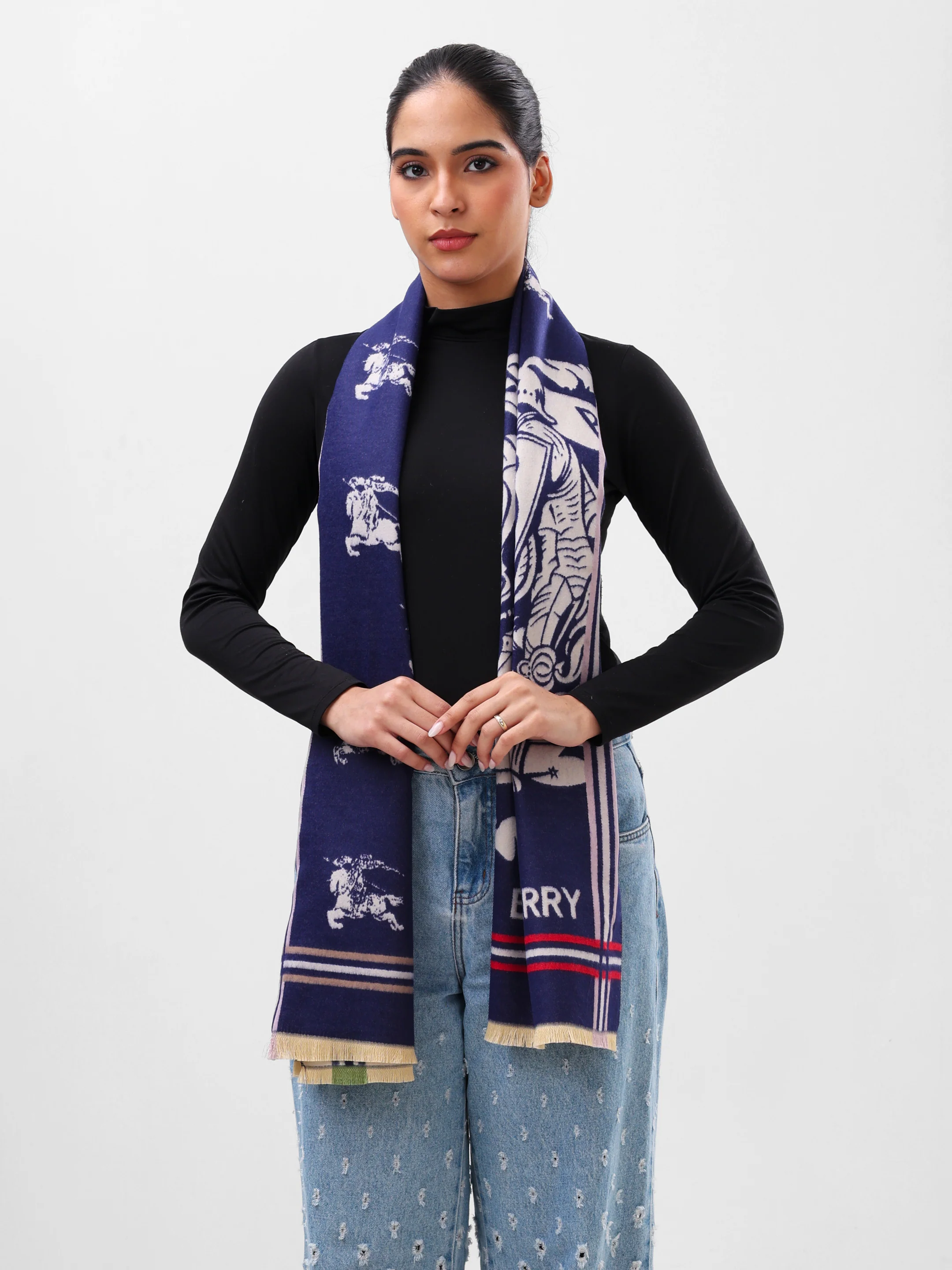 Navy Crest Stripe Scarf - Image 4