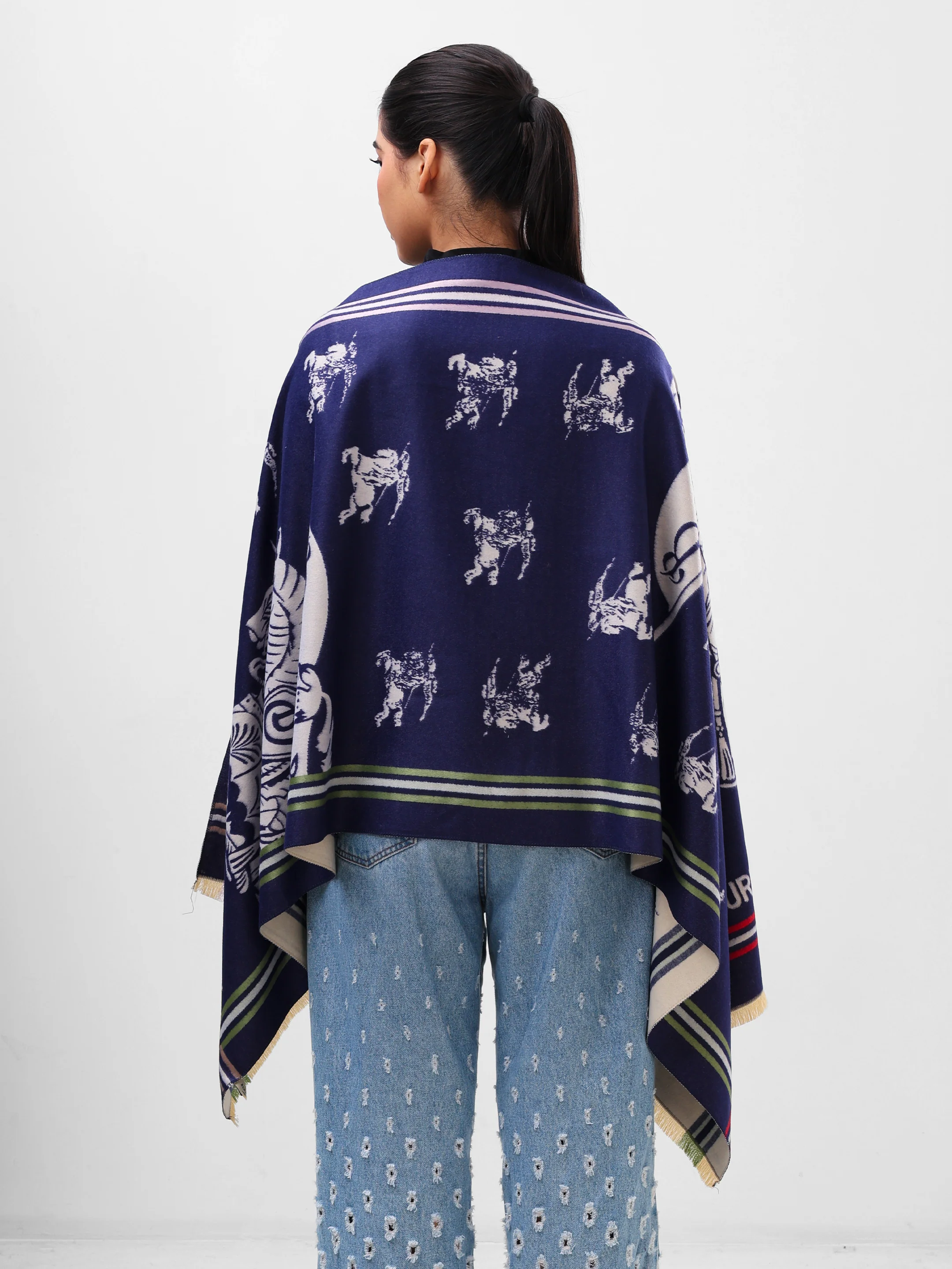 Navy Crest Stripe Scarf - Image 5