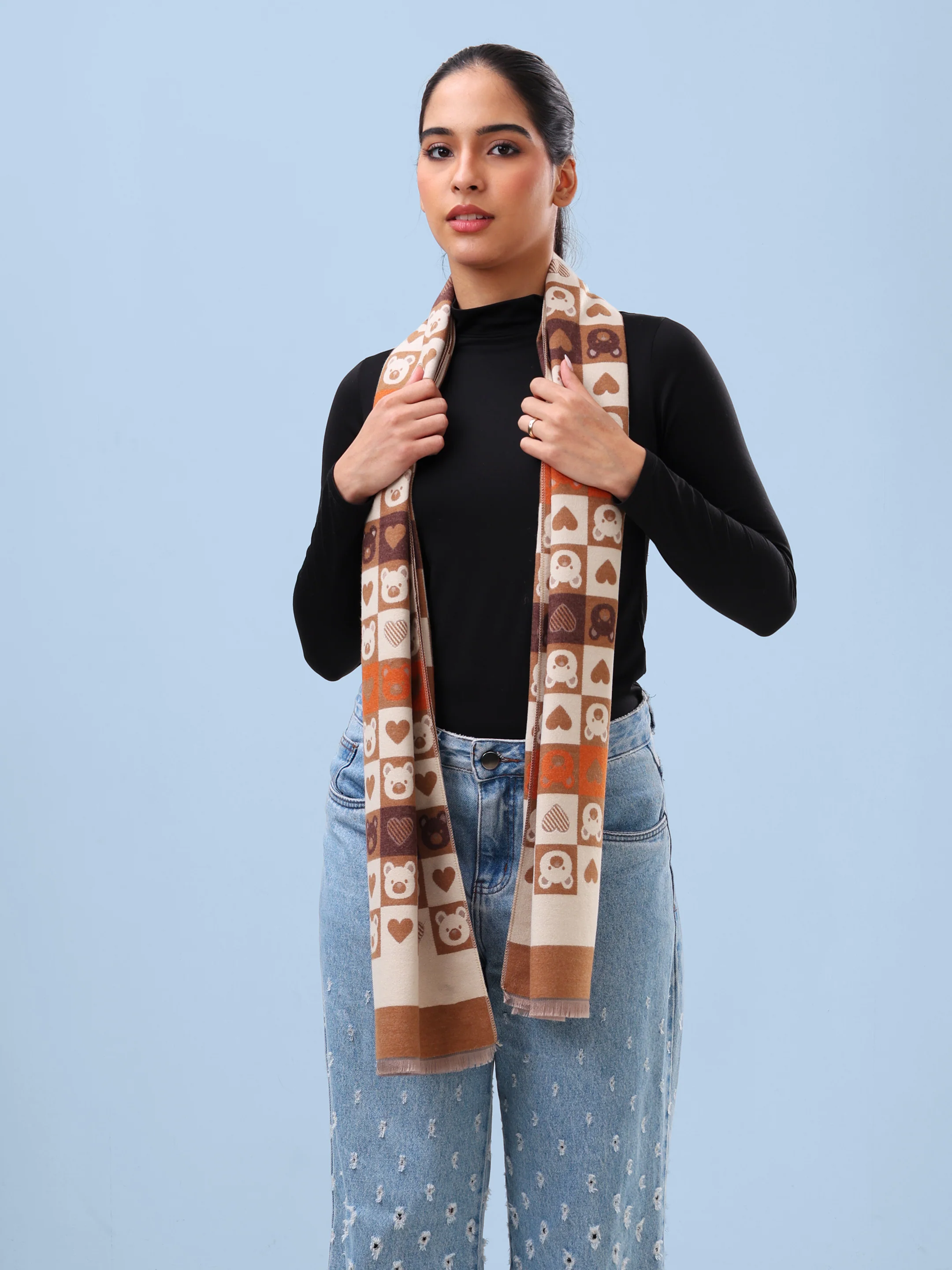 Silver Grey Monogram Stripe Scarf - Image 4