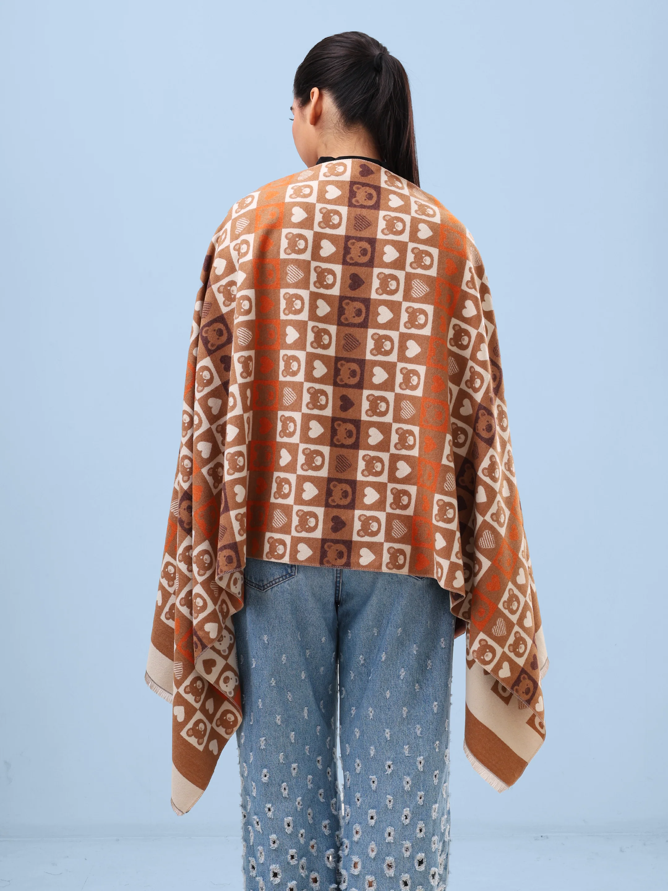 Silver Grey Monogram Stripe Scarf - Image 6