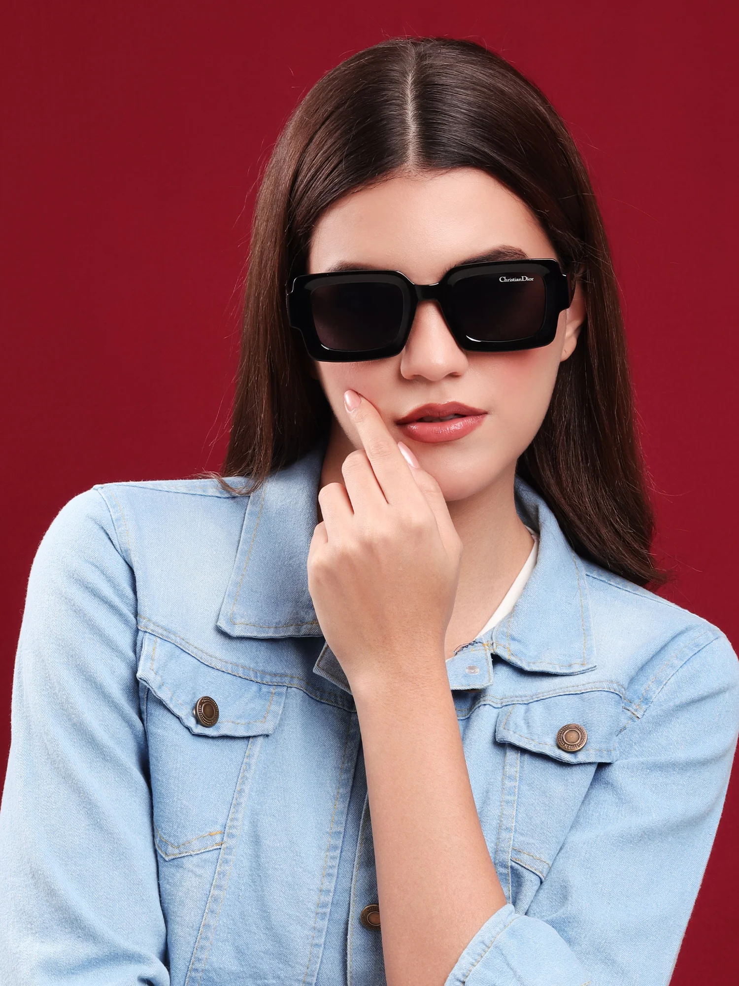 Square Statement” Black Acetate Sunglasses - Image 3